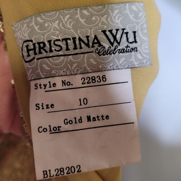CHRISTINA WU gold matte sequin celebration style cowl back gown dress‎ 10 - Picture 4 of 13